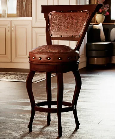 Spanish Heritage Swivel Counter Stool with Back – Brown – Set of 2