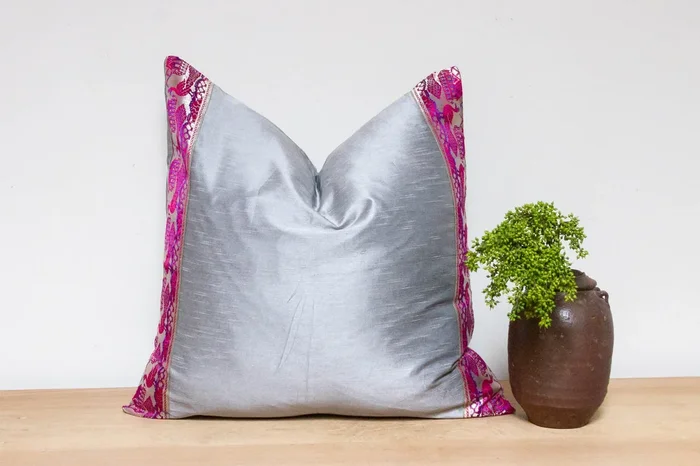 Spanish Silver Festive Silk Euro Pillow Cover