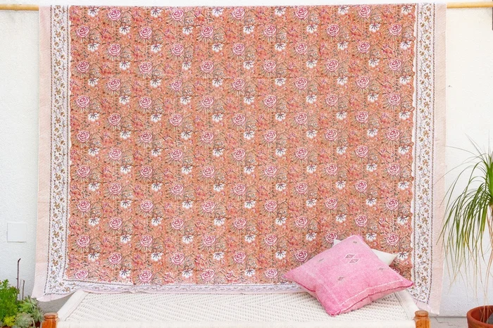Spice Blossom, Hand Blockprint Cotton Coverlet (Trade)