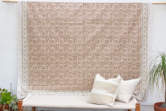 Spice Route Blossom, Hand Blockprint Cotton Coverlet (Trade)