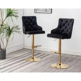 Stavros Black Velvet Gold Bar Stools (Set of 2)