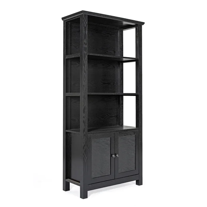 Stella Modern Farmhouse Wooden Bookcase and Storage Cabinet with Tempered Glass Doors and 3 Upper Shelves