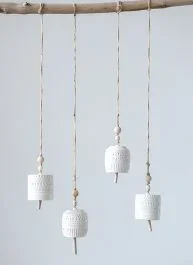 Stoneware Bells With Bead Accents Set of 2