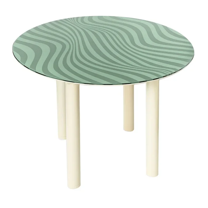 Stripes Optical Round Green Glass Dining Table