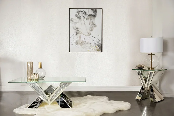 Taffeta Mirrored Coffee and End Table Set Silver