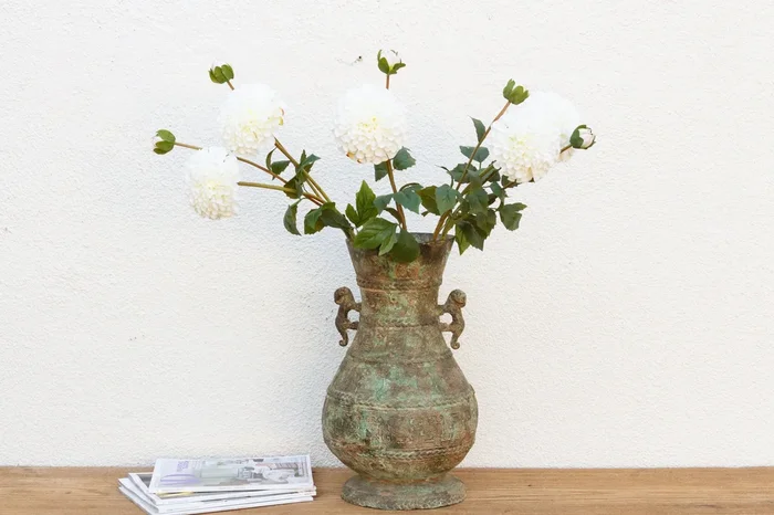 Tall Antique Patinated Bronze Vessel