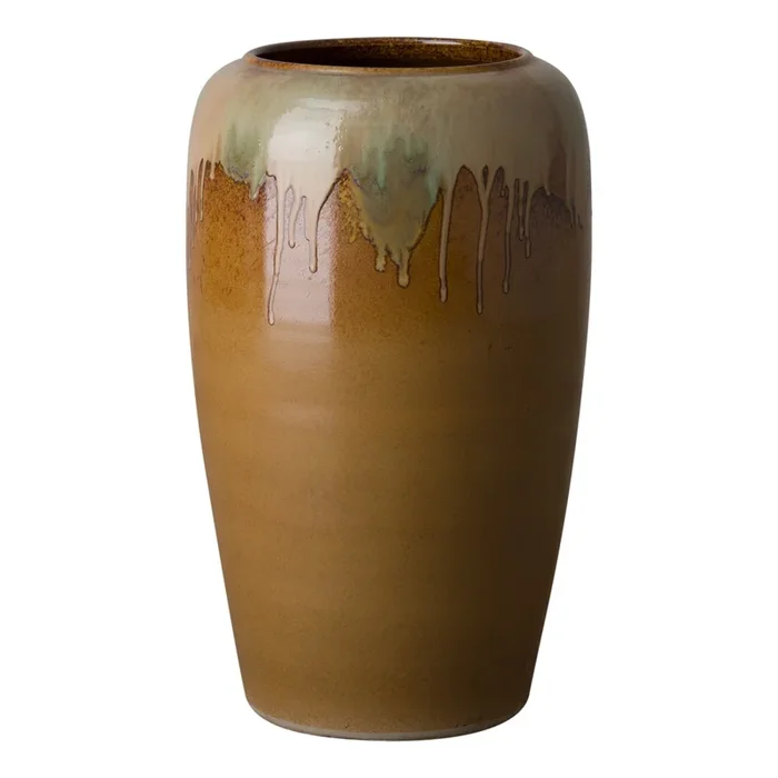 Tall Ceramic Vase with Drip Glaze – Earth Brown