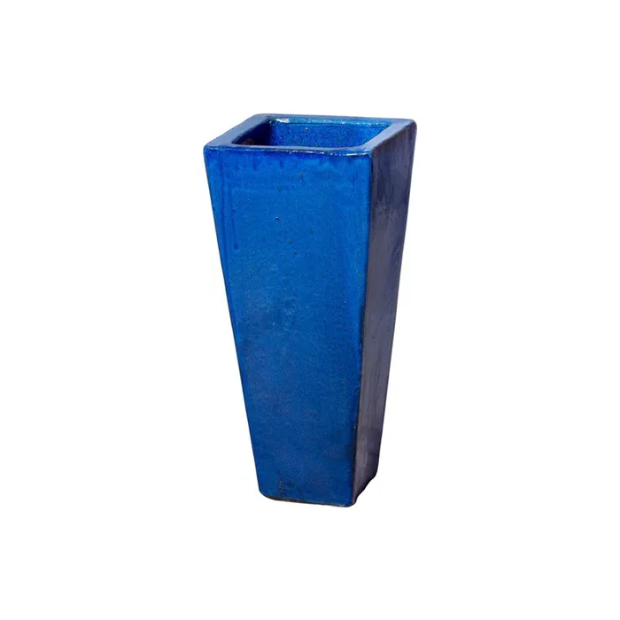 Tall Square Blue Ceramic Planter – Large