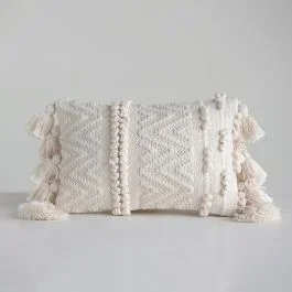Textured Chevron And Stripe Lumbar Pillow With Tassels