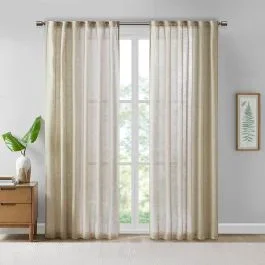 Textured Faux Linen Curtain Panel 84 Inch Set of 2