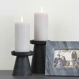 Textured Stoneware Candleholder Set of 2