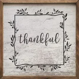 Thankful Border Greenery Whitewash Framed Sign