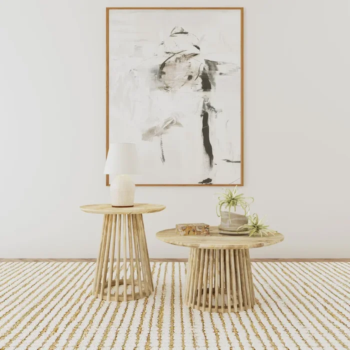 Touhy Round Coffee and End Table Set Natural Mango