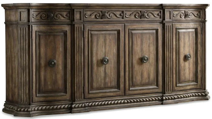 Traditional 4-Door Credenza with Adjustable Shelves