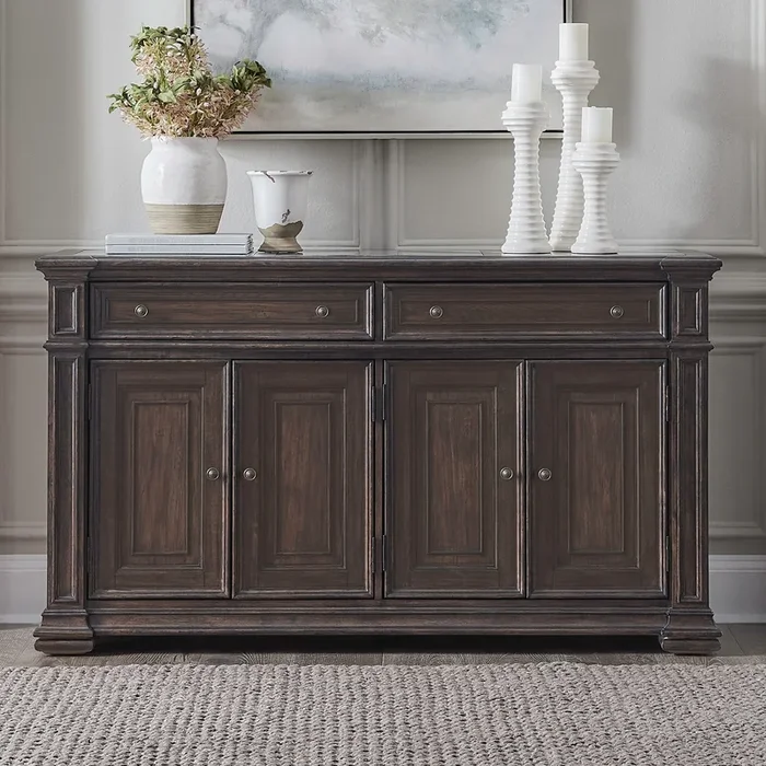 Traditional Buffet with Felt Silverware Tray and Adjustable Shelving