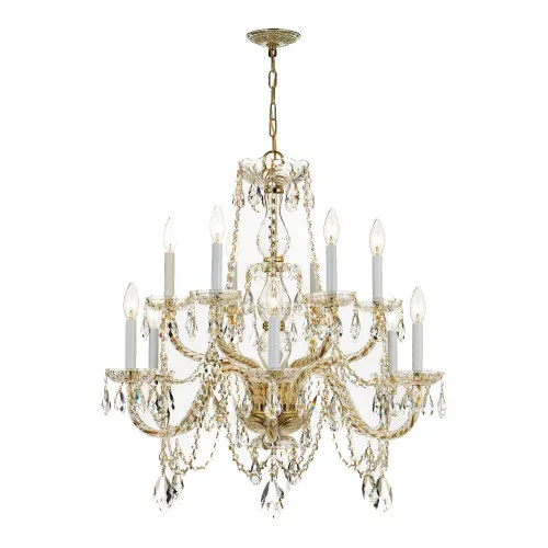 Traditional Crystal 12 Light Hand Cut Crystal Polished Brass Chandelier (205|1135-PB-CL-MWP)