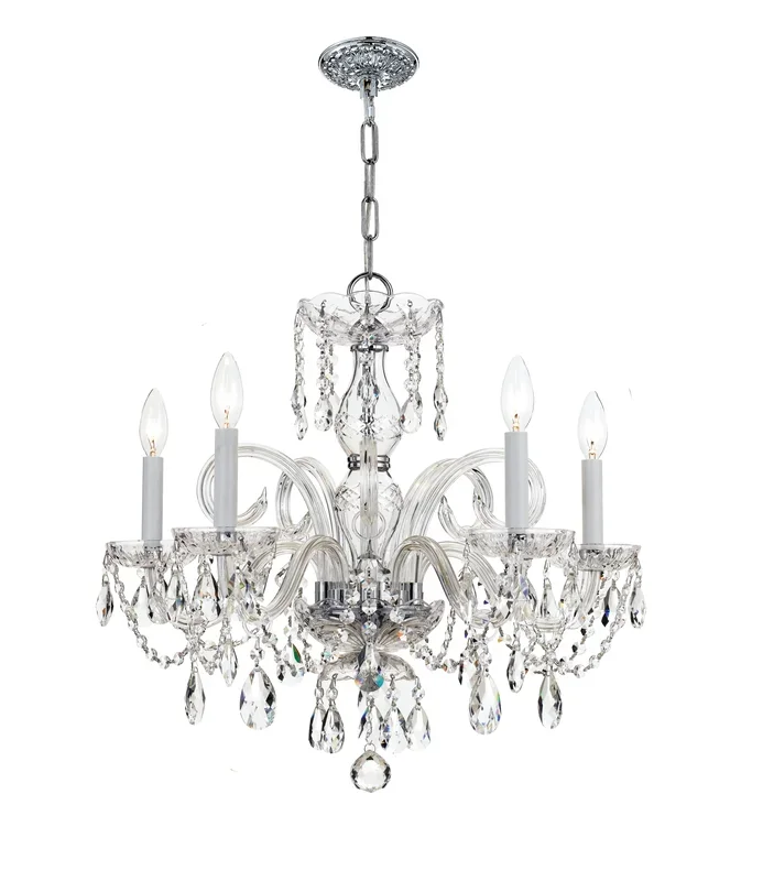 Traditional Crystal 5 Light Hand Cut Crystal Polished Chrome/ Brass Chandelier