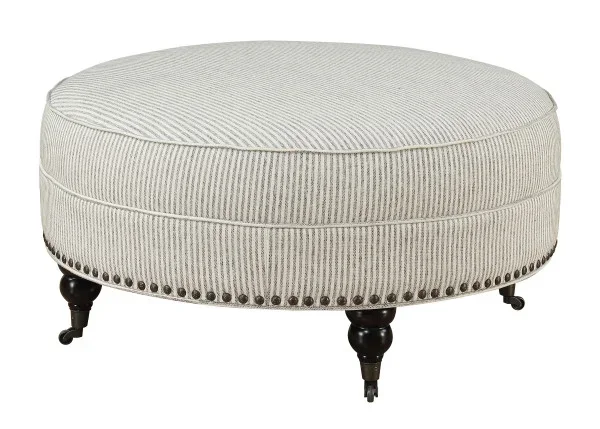 Traditional Round Cocktail Ottoman with Nail Head Trim