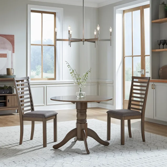 Transitional 3-Piece Drop-Leaf Table Dining Set with Ladderback Side Chairs