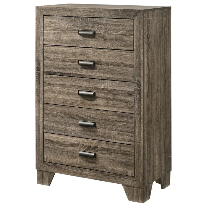 Transitional 5-Drawer Chest with Metal Hardware