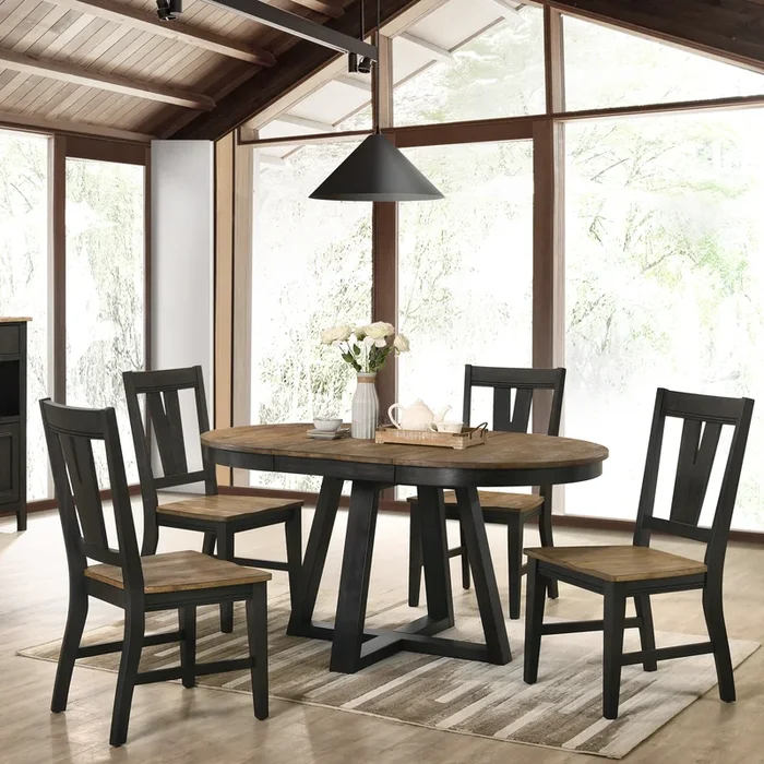 Transitional 5-Piece Dining Set with Splat Back Side Chairs