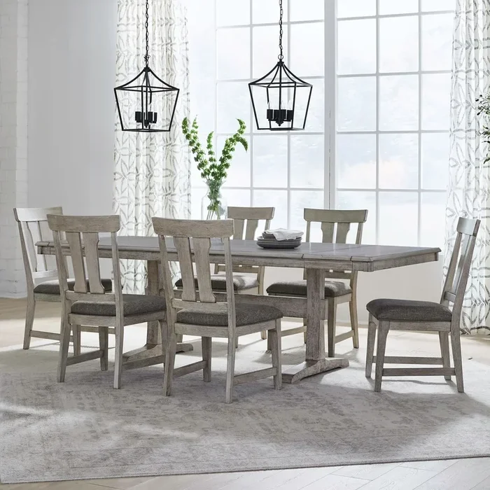 Transitional 7-pc. Trestle Dining Set w/Two Removable Leaves