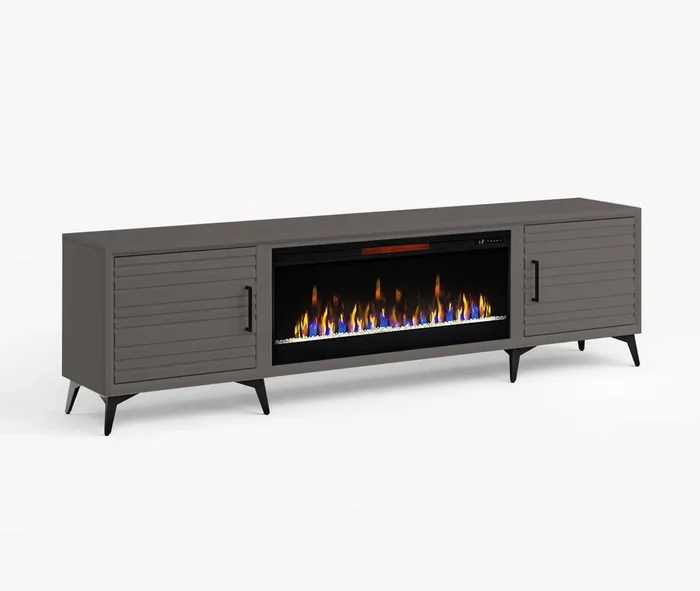 Transitional 95″ 2-Door Fireplace TV Stand with 2 Shelves