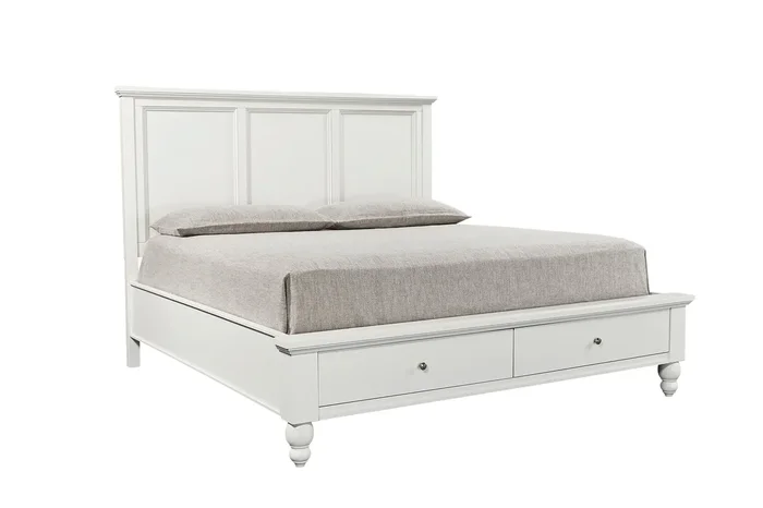 Transitional King Storage Panel Bed with Headboard USB Charging Ports