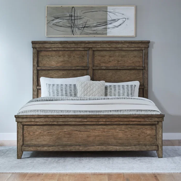 Transitional Queen Panel Bed with Overlay Moldings