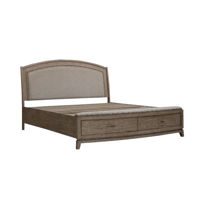 Transitional Queen Upholstered Bed with Footboard Storage