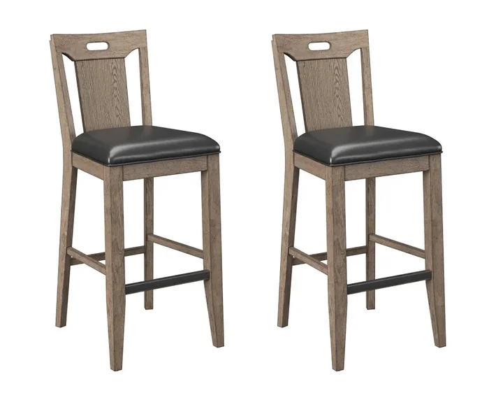 Transitional Set of 2 Slat Back Bar Stools with Upholstered Seat