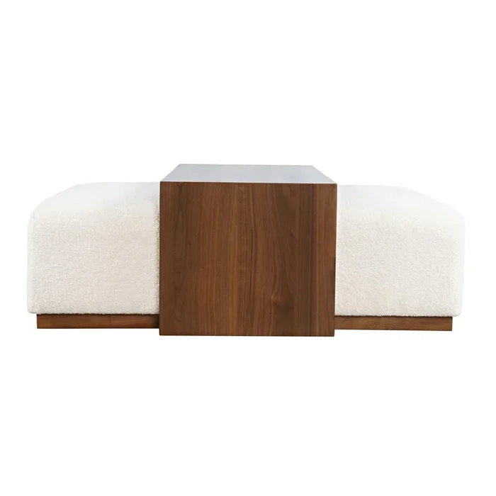 Transitional Sliding Ottoman with Casters and Shelf