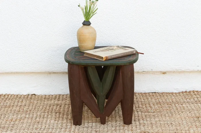 Tribal Motif Painted African End Table
