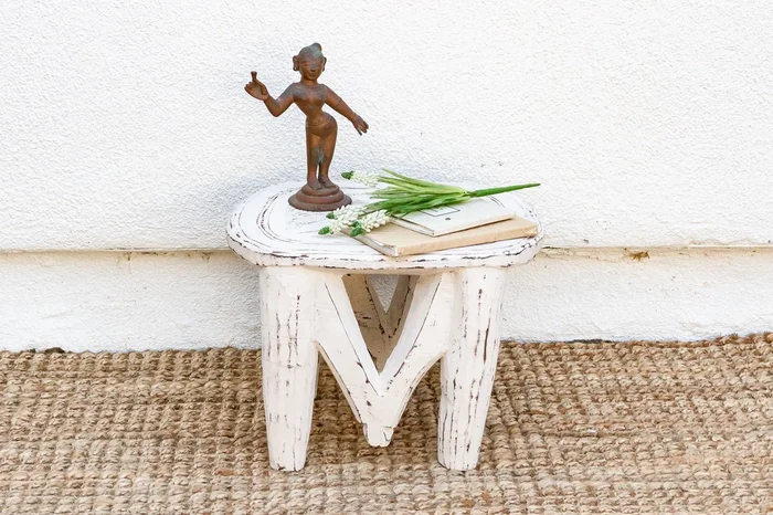 Tribal White African Wood Stool (Trade)