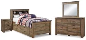 Trinell Twin Bookcase Storage Bed, Dresser, Mirror and Nightstand