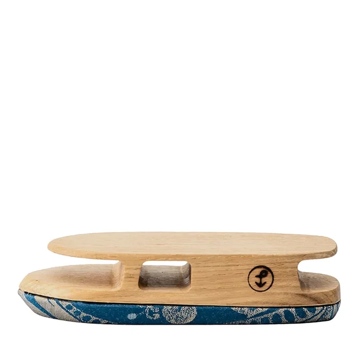 Tronchetto 33 Blue Fabric & Briccola Wood Steamer Sculpture