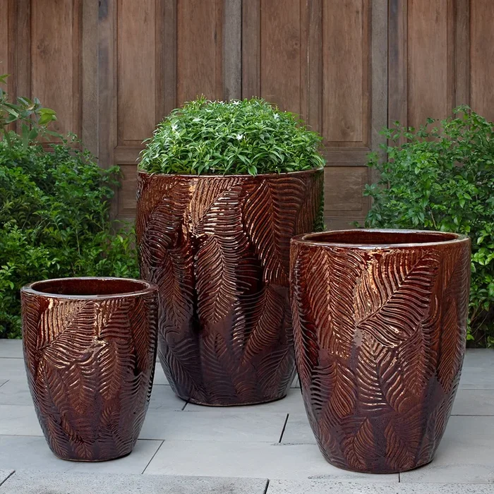 Tropicale Tall Glazed Planter in Cognac – Set of 3