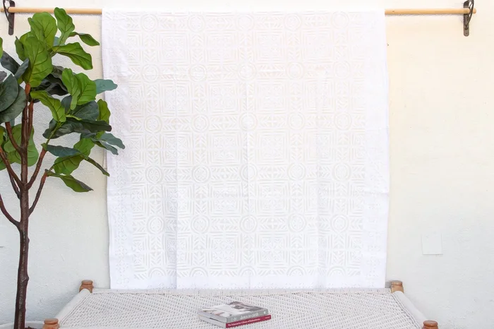Tulip Star White Cotton Boho Applique Bedcover