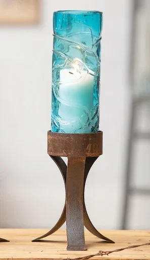 Turquoise Valley Glass Pillar Candle Holder – Medium