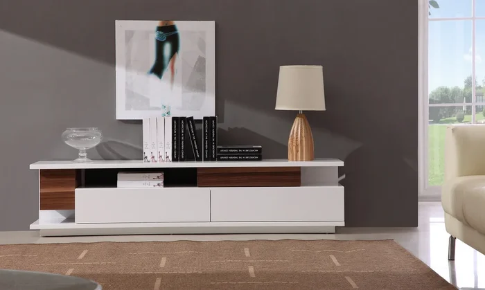 TV Stand 061 in White High Gloss & Walnut 17759 By J&M