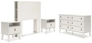 Twin Bookcase Headboard With Dresser and 2 Nightstands