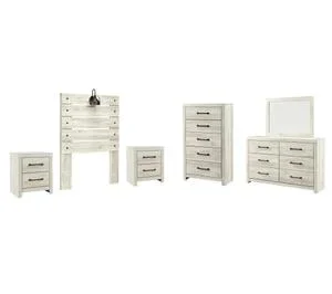 Twin Panel Headboard With Mirrored Dresser, Chest and 2 Nightstands