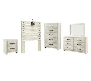 Twin Panel Headboard With Mirrored Dresser, Chest and Nightstand