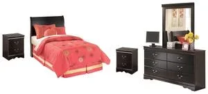 Twin Sleigh Headboard With Mirrored Dresser and 2 Nightstands
