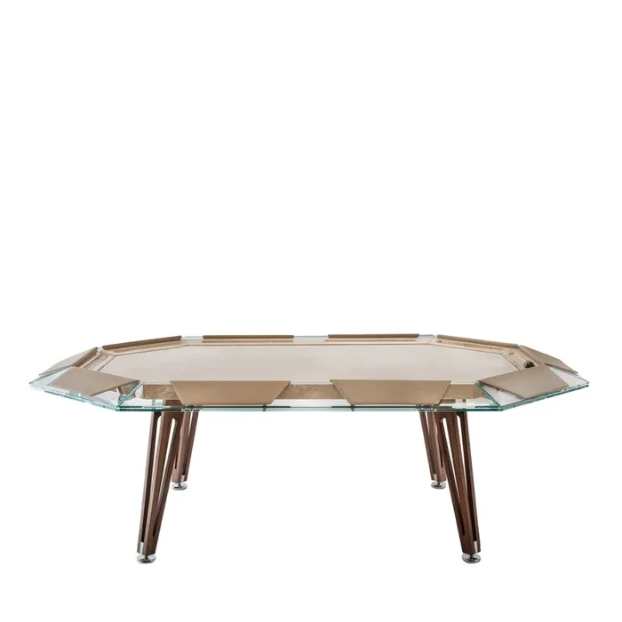 Unootto Travertine Marble and Wood Poker Table