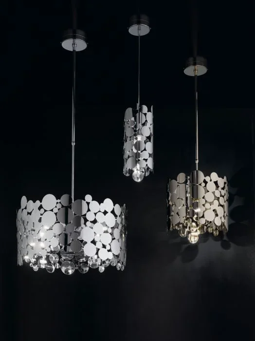 Unusual 50 Cm Bubble-Cut Pendant Light From Italy In Chrome Or Gold.