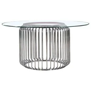 Veena Round 60-inch Glass Top Metal Dining Table Chrome