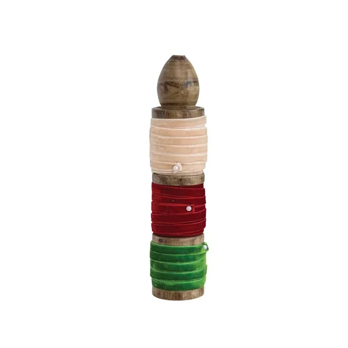 Velvet Ribbon on Wood Spool – Green, Red & Ivory