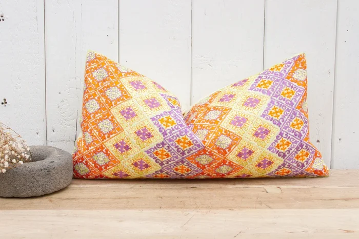 Vibrant Swati Embroidered Phulkari Pillow Cover (Trade)