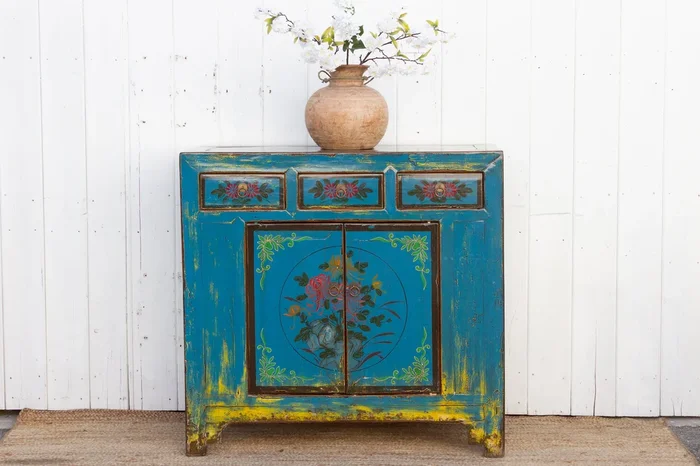 Vibrant Tibetan Floral Cabinet